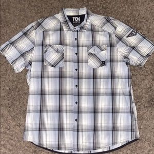 Black and White Fox Short Sleeve Button Up Shirt